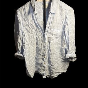 Sigrid Olsen Light Blue Linen Top